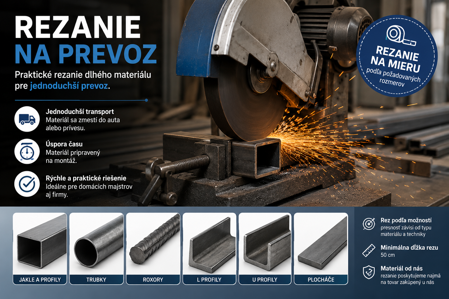 Rezanie hutníckeho materiálu na prevoz